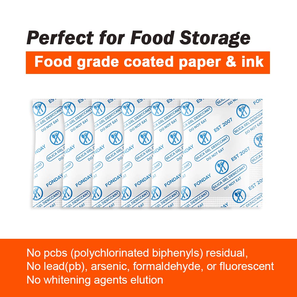 5 Gram [100 Packets] Fonday Food Grade Silica Gel Packs Desiccants - Moisture Absorbers, Desiccants Packets Dehumidifier Packs
