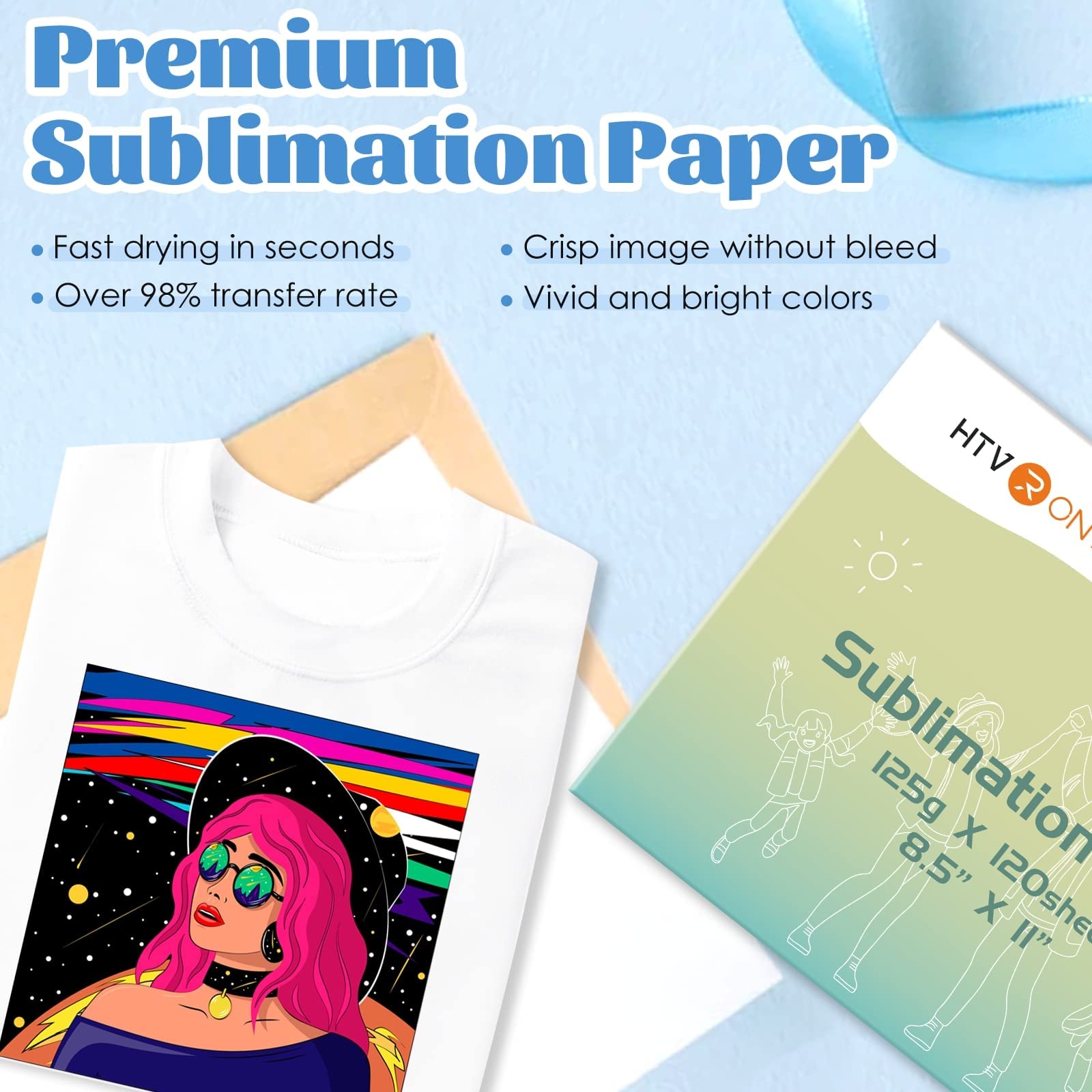 HTVRONT Sublimation Paper 8.5 x 11 inches 216 x 280 cm- 120 Sheets Sublimation Paper 125g Compatible with EPSON Brother Sublimation Printer Ink Heat Press