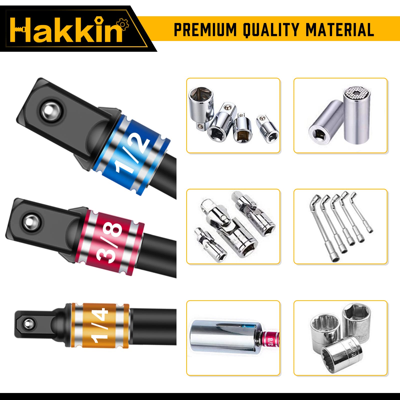 Hakkin 3PCS Impact Grade Socket Adapter/Extension Set Turns Power Drill Into High Speed Nut Driver Torque Impact Wrench. 1/4 inches, 3/8 inches, and 1/2 inches Drive