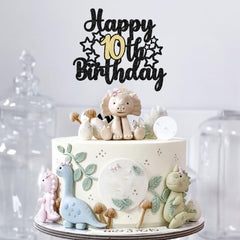 Gyufise 1Pc Happy 10th Birthday Cake Topper Black Gold Glitter Cheers to 10 Years Birthday Cake Pick 10 and Fabulous Cake Decoration for Happy 10th Birthday Anniversary Party Supplies