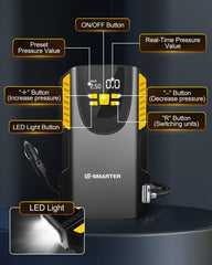 E-SMARTER Digital Tyre Inflator Air Compressor, 12V Fast Inflation Car Tyre Pump with 22mm Cylinder, Car Tyre Inflator with Real-time Dual Display Screen, Versatile Car Pumps for Tyres, Ball, Bike