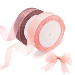 2 Rolls of Organza Ribbon, Clear Chiffon Ribbon, 20mm x 22m Each, for DIY Crafts, Ribbons for Gift Wrapping, Birthday Party Ribbon Decoration (Pink Ribbon)