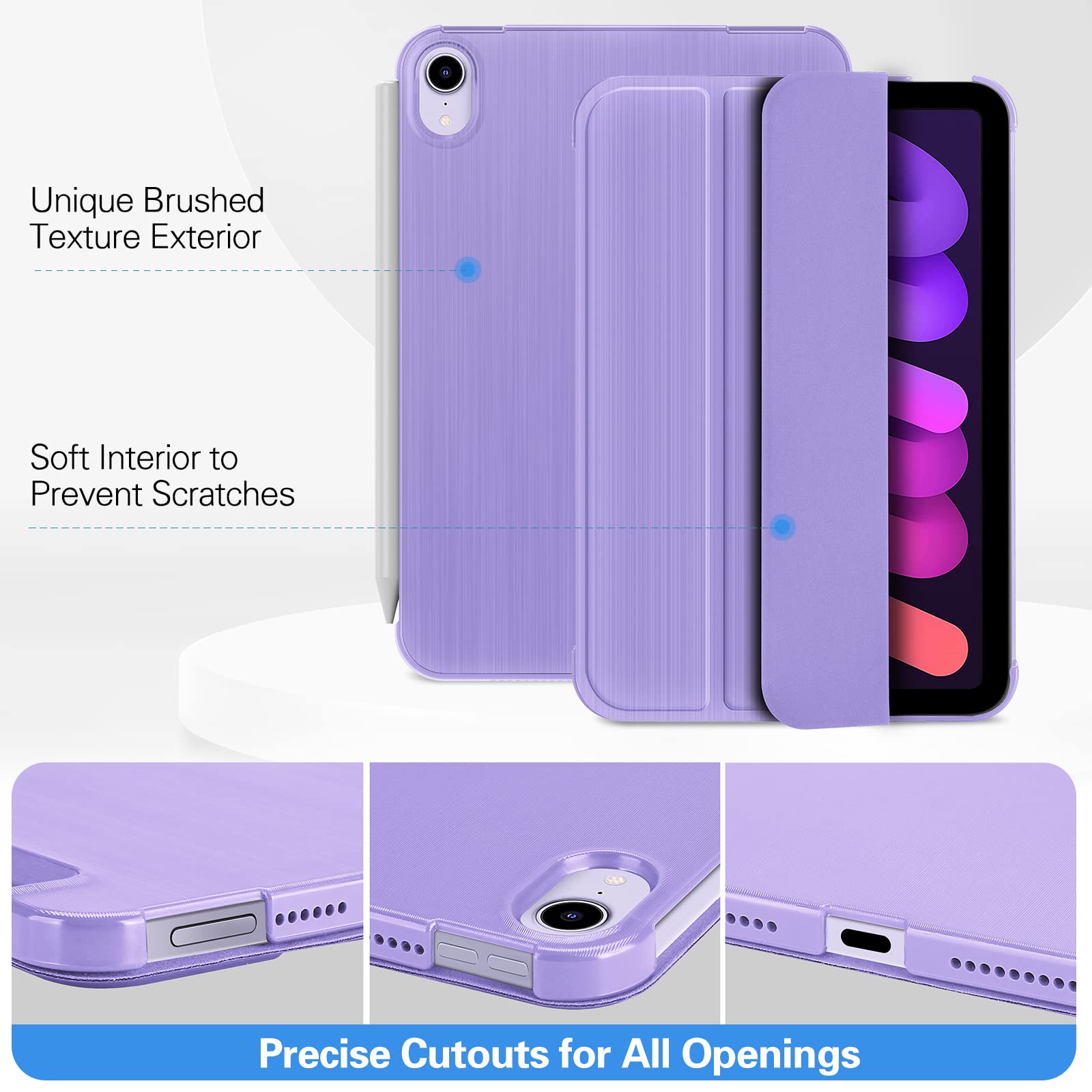 ProCase Smart Case for iPad Mini 6 Case 2021 8.3 inch, iPad Mini 6th Generation Cover with Translucent Frosted Back Support Pencil 2nd Gen Charging and Auto Wake/Sleep -Lightpurple