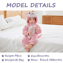 COOKY.D Newborn Baby Animal Hooded Zipper Romper 2-6 Months Long Sleeve Pink Flannel Warm Outfits