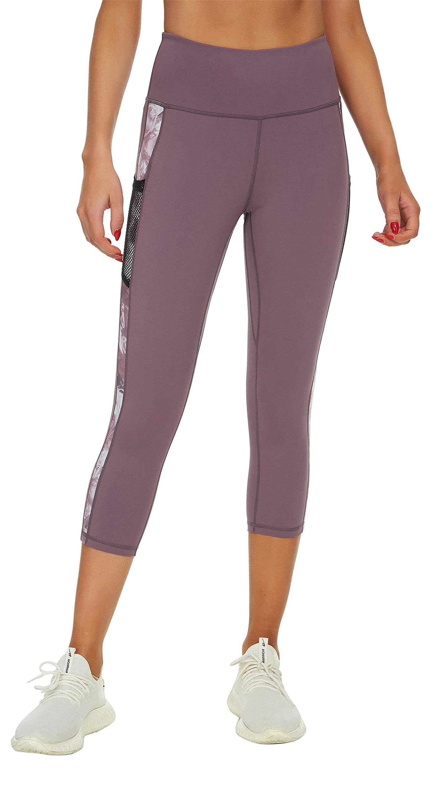 Sugar Pocket Womens Yoga Capris Running Pants Workout Legging Tummy Control with Side Pocket S