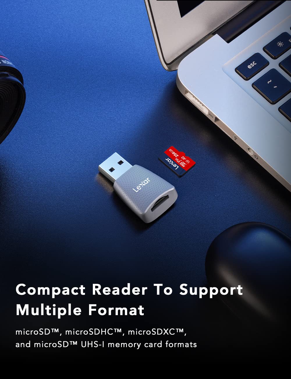 Lexar Micro SD Card Reader, USB 3.2, Up to 170MB/s Read/Write Speed for MicroSDXC/SDHC TF Memory Card (LRW330U-BNBEG)