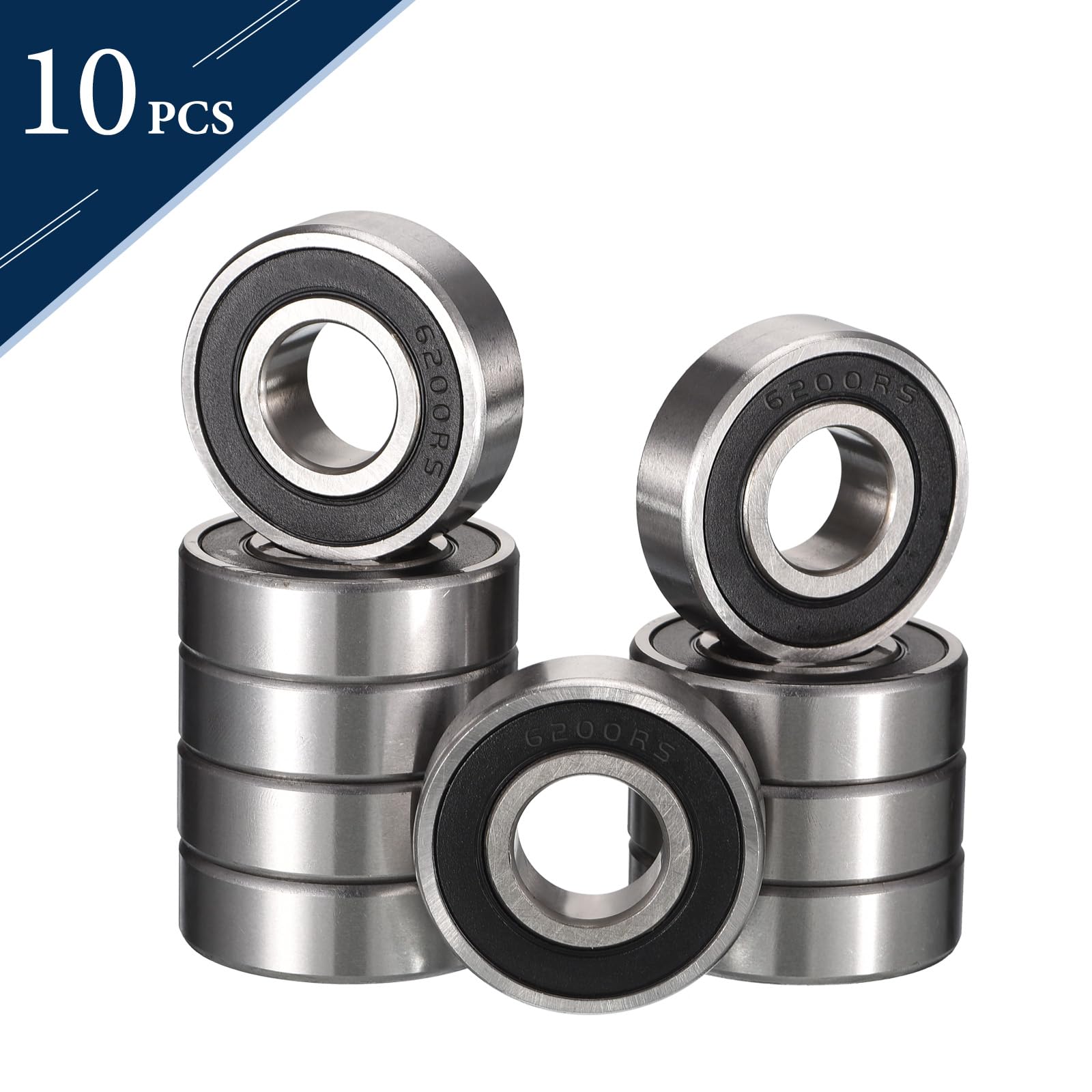 HiPicco 6201-2RS Deep Groove Ball Bearings, ID 12mm x OD 32mm x Width 10mm Double Rubber Sealed Ball Bearing Pre-Lubricated Chrome Steel Z2 Lever 10pcs