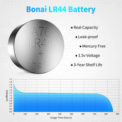 50 x AG13 LR44 Batteries Alkaline Button Cell Battery by BONAI, LR44 AG13 A76 357 303 SR44 1.5V Button Battery