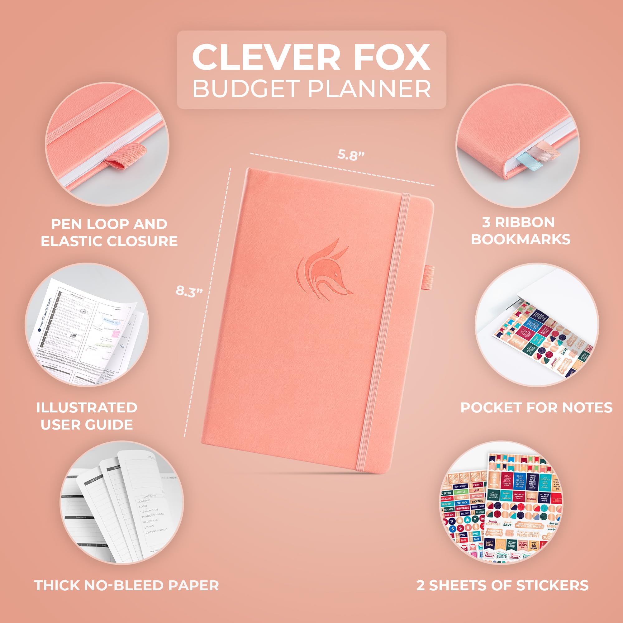 Clever Fox Budget Planner - Expense Tracker Notebook. Monthly Budgeting Organizer, Finance Logbook & Accounts Book, Bill Tracker, A5 (Peach Pink)