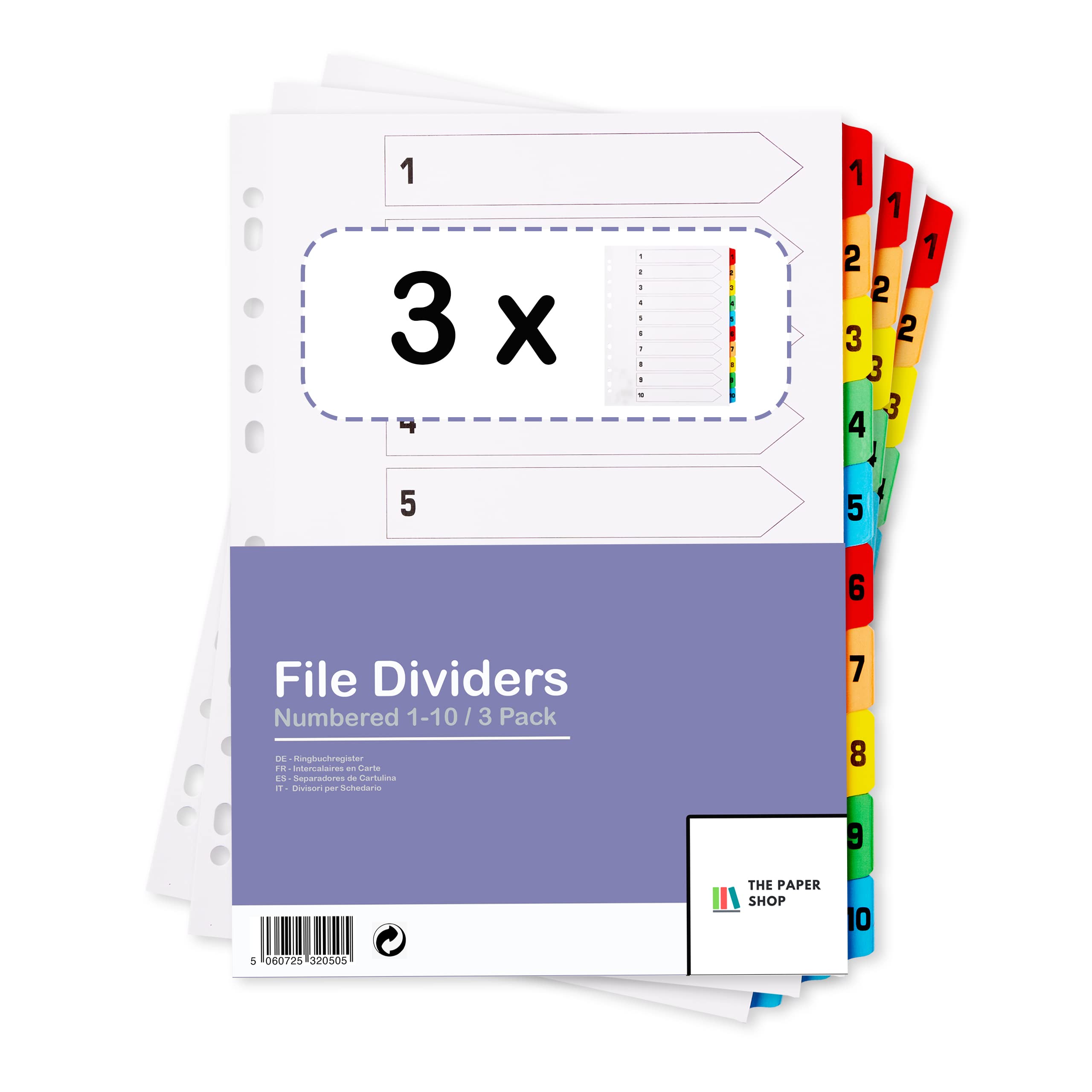 [3 Pack] A4 File Dividers 10 Part Numbered 1-10   A4 Subject Dividers 10 Part Numbered 1-10 with Multipunched Reinforced Colour Tabs 150gsm