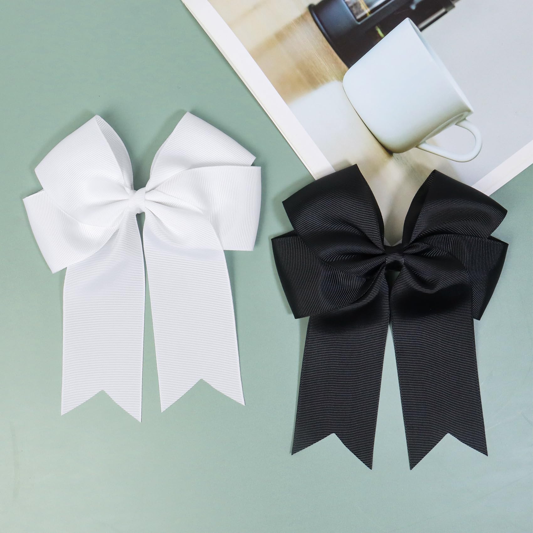 2 Pack 6 inch Bow Hair Clips, Large Hair Bow Hair Barrette Clips for Women Girls, Black Hair Bows(Black, White)