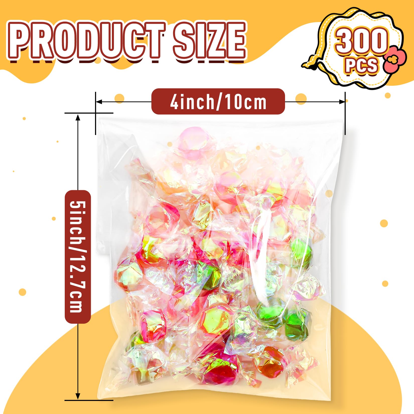 Artcut 300 PCS Cellophane Bags, 4 inches X 5 inches Cookie Bags, Self Adhesive Clear Bags, Small Plastic Bags, Clear Cellophane Bags, Sweet Bags Treat Bags, Self Seal Bags for Candy, Gifts, Jewellery