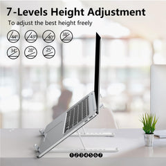 Tonmom Laptop Stand for Desk, Adjustable Laptop Riser ABSandSilicone Foldable Portable Laptop Holder, Ventilated Cooling Notebook Stand for 10-15.6” Laptops,Tablet-White