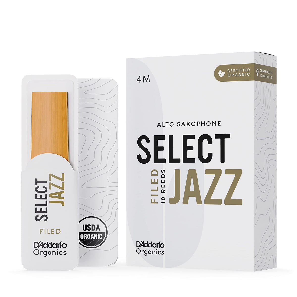 D’Addario Woodwinds - Organic Select Jazz Alto Saxophone Reeds - Alto Sax Reeds - Individually Sealed - Filed, Medium, Strength 4, 10-Pack