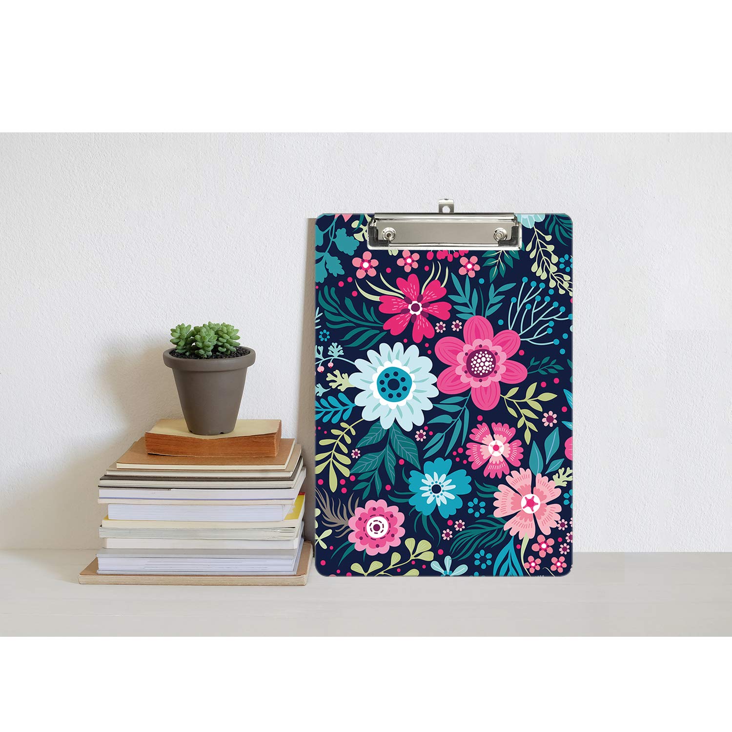 Hnogri Plastic Clipboard A4, Fashion Design A4 Letter Size Clipboards & Forms Holders for Office Supplies Lawyers,School Students and Kids, Low Profile Clip Cute Clipboard Folder, Art Flowers