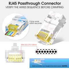 AVARTEK RJ45 Cat5/Cat5E Pass Through Connectors 100 Pack, Ethernet RJ45 Plug for Cat5 Cat5e Cat6 UTP Solid & Stranded Network Cable