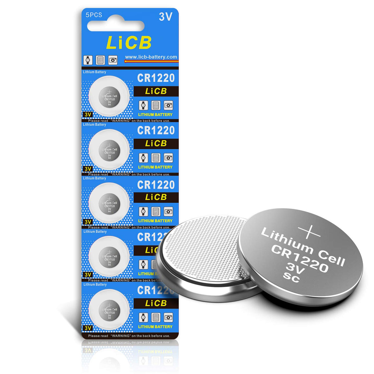 LiCB CR1220 Battery 3V Lithium 5PCS (CR 1220 / Batteries CR1220 / DL1220 / ECR1220) for watches,Remotes,LED lights,electronic devices,Toys,Car key,Scales.