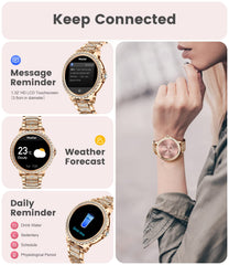 Women's Smart Watch Bluetooth Phone Calls for Android iOS 100and Sport Fitness Tracker 1.32 inches HD Female Smartwatch Heart Rate Sleep Monitor Diamond Ladies Smartwatch Rose Gold Steel,2 Watch Straps