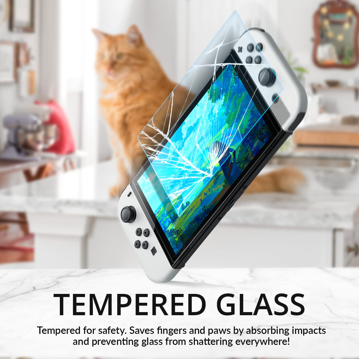 Orzly Glass Screen Protector for Nintendo Switch OLED 2024 Console Accessories (Pack of 4) - Tempered Glass Life time Edition