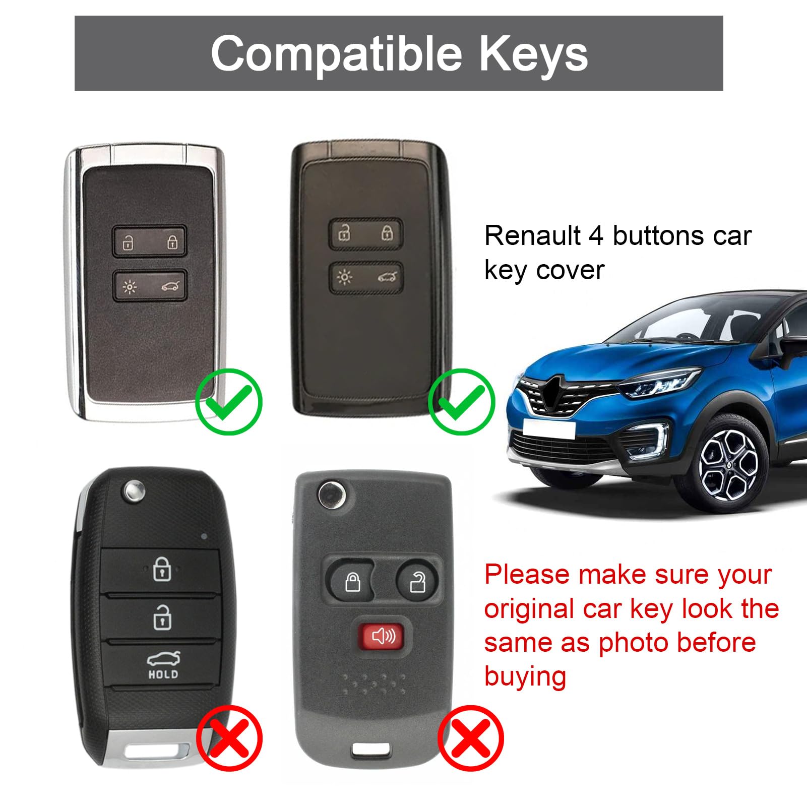 ORUZA Car Key Cover for Renau1t, 4 Buttons Car Key Fob for Renau1t, TPU Cover Shell with Keychian for Renau1t Clio Megane Koleos Kadjar Talisman Captur Espace Dacia Duster Black