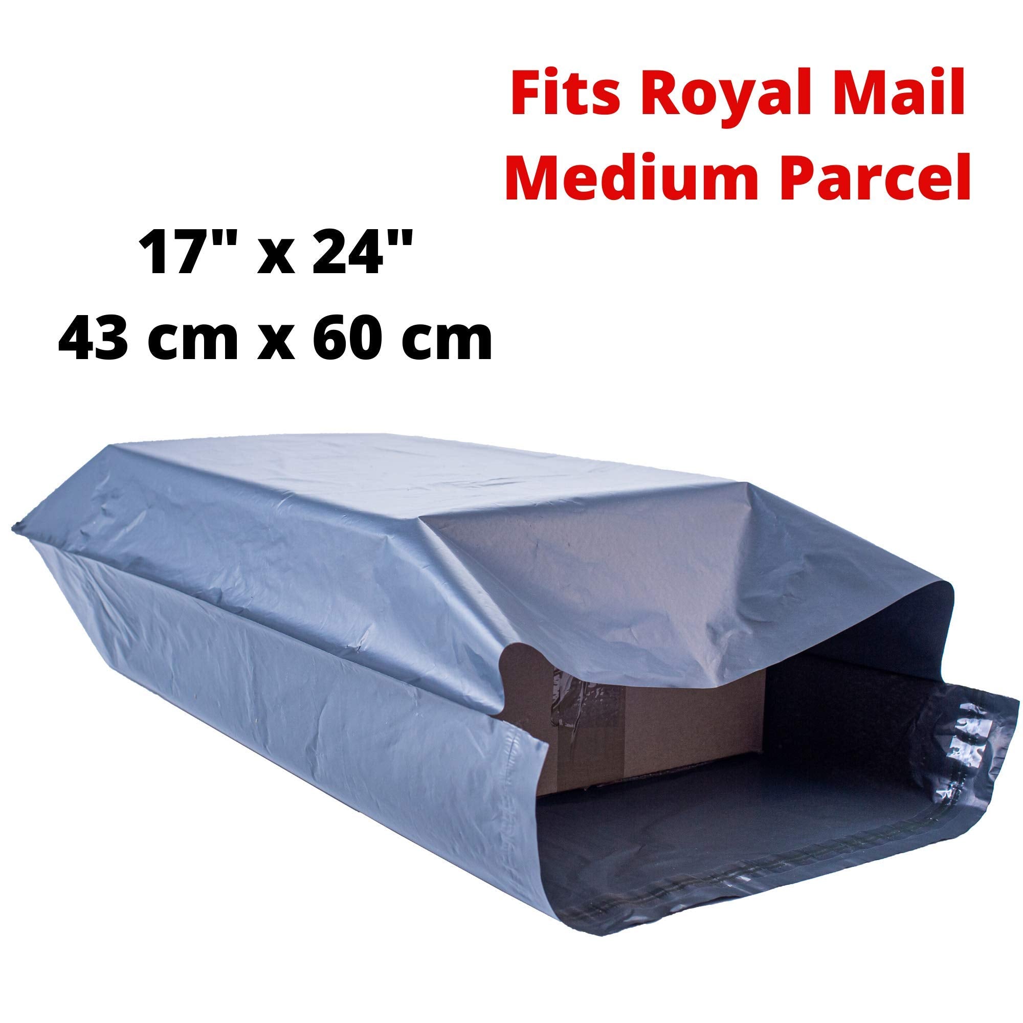 Calzette Large Postage Bag Large Size 17 inches x 24 inches (43cm x 60cm) Grey Mailing Bags for Posting and Packaging Strong Envelopes - Mail Postal Bags Self Seal (5)