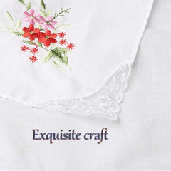 pengxiaomei 6 Pieces Women's Handkerchief, 100% Cotton 27X27cm Floral Embroidery Lace Ladies Handkerchiefs