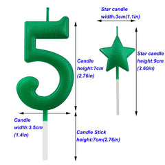 2.75in Green Number 5 Birthday Candles, Glitter Green Happy Birthday Cake Cupcake Toppers Decoration and Celebrating for Adults/Kids Party Baking (2.75in Number 5 Green)