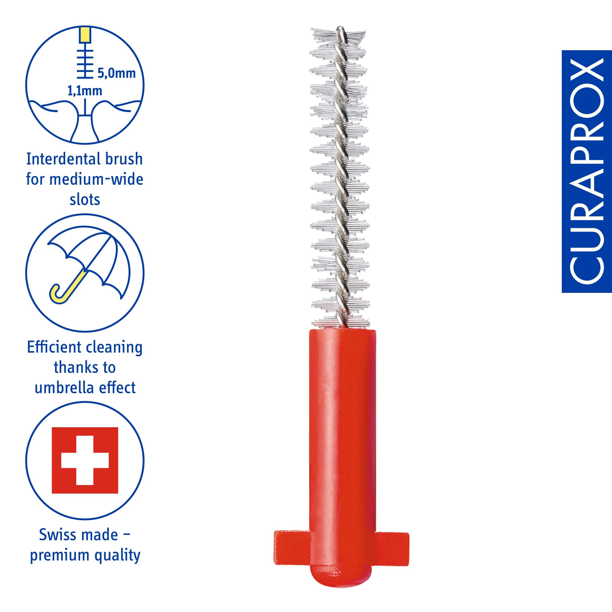 Curaprox CPS 07 Prime Refill Interdental Brushes, Red, 8 Count - 8 x 0.7mm - 2.5mm Internal Toothbrushes.