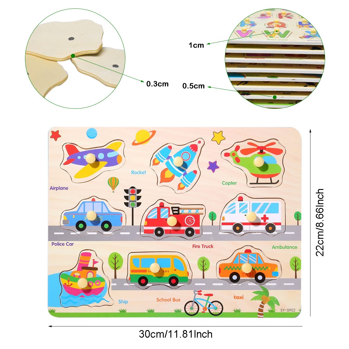 Wooden Jigsaw Puzzles for Kids 2 3 Year Olds   Educational Toddler Jigsaws for Girls Boys Gifts (Vehicles)