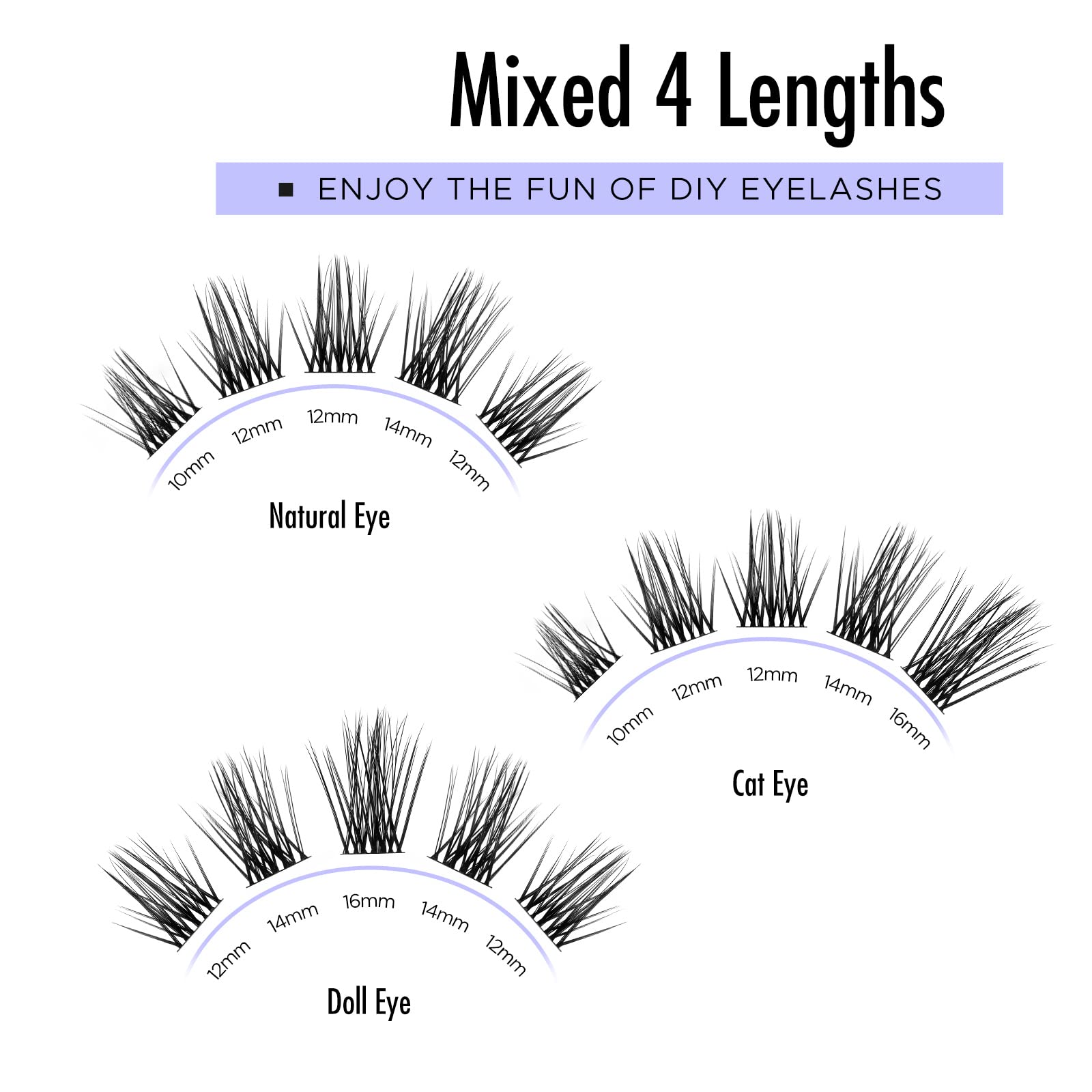 BEYELIAN Cluster Lashes, C Curl Individual Lashes, 72 Pcs Cluster Eyelash Extensions 0.07mm 10-16mm Mixed DIY Lash Clusters Reusable Super Thin Black Band Eyelashes at Home (Luxury)