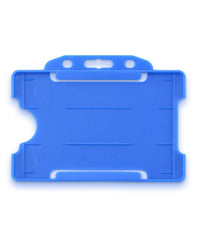 CKB LTD 10x Blue Single Sided Rigid Slide in Open Faced ID Card Badge Holders Horizontal/Landscape Identity Plastic Pass Protector - Holds a 86mm 54mm cr80 Credit Card Sized