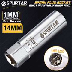 Spurtar 14mm Spark Plug Socket 12-Point Thin Wall, Build-in Spring Clips Spark Plug Removal Tool Compatible with BMW, Mercedes, Nissan, Peugeot, Mini Motorcycle, Car, SUV - 3/8 inches Drive