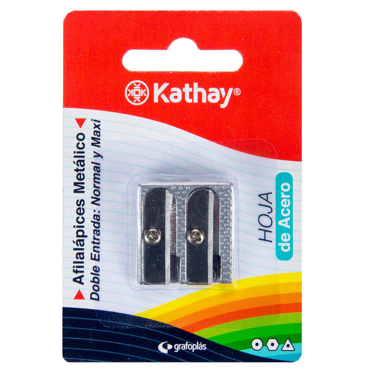 Kathay 86614300. Double Metal Pencil Sharpener: Normal and Maxi,Steel Blade