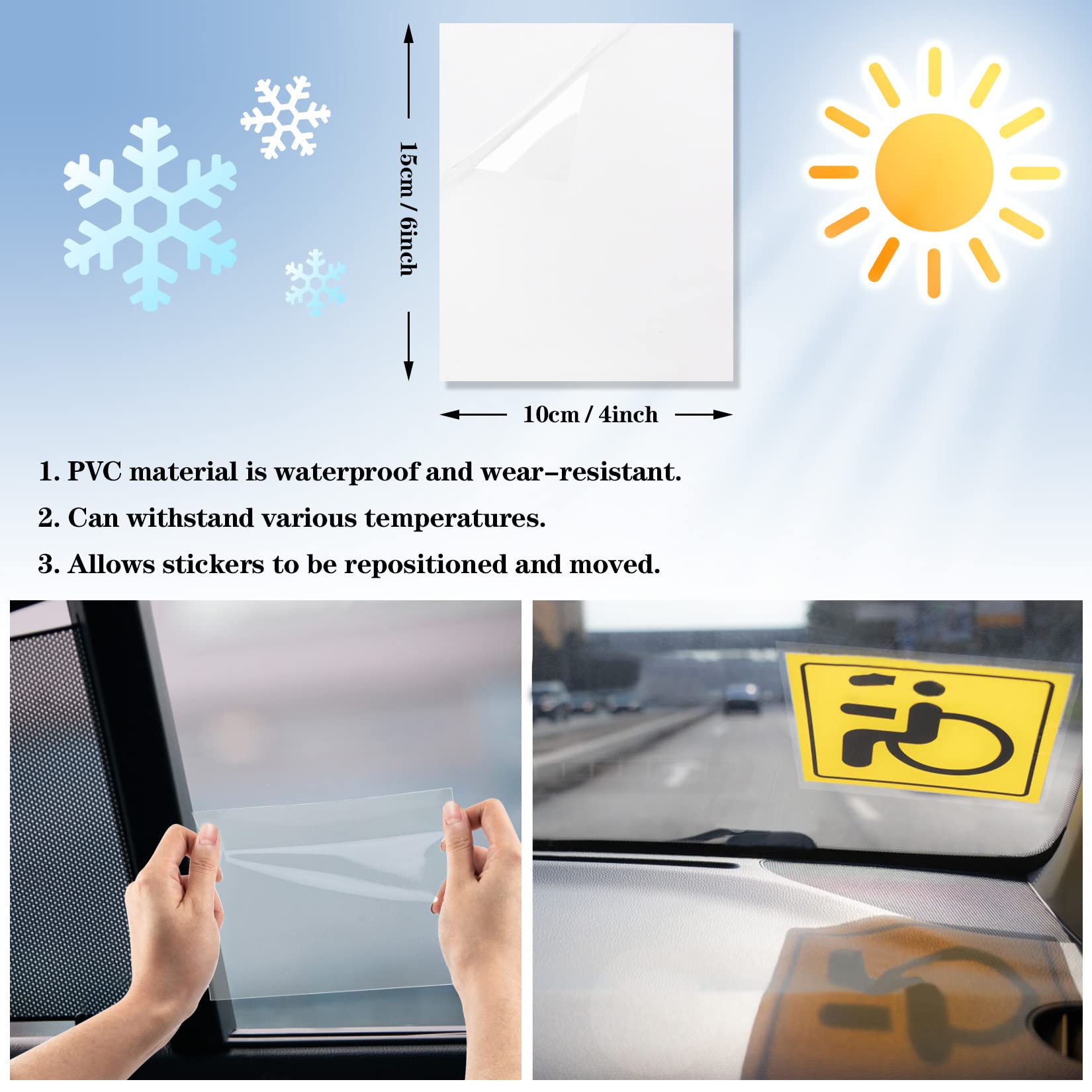 PSLER Car Windshield Sticker, Windshield Applicator, Clear Window Cling Car Inspection Sticker Holder Static Cling Window Film for Cars 20PCS 4 x 6 inch Static Cling Vinyl for Pass Holder