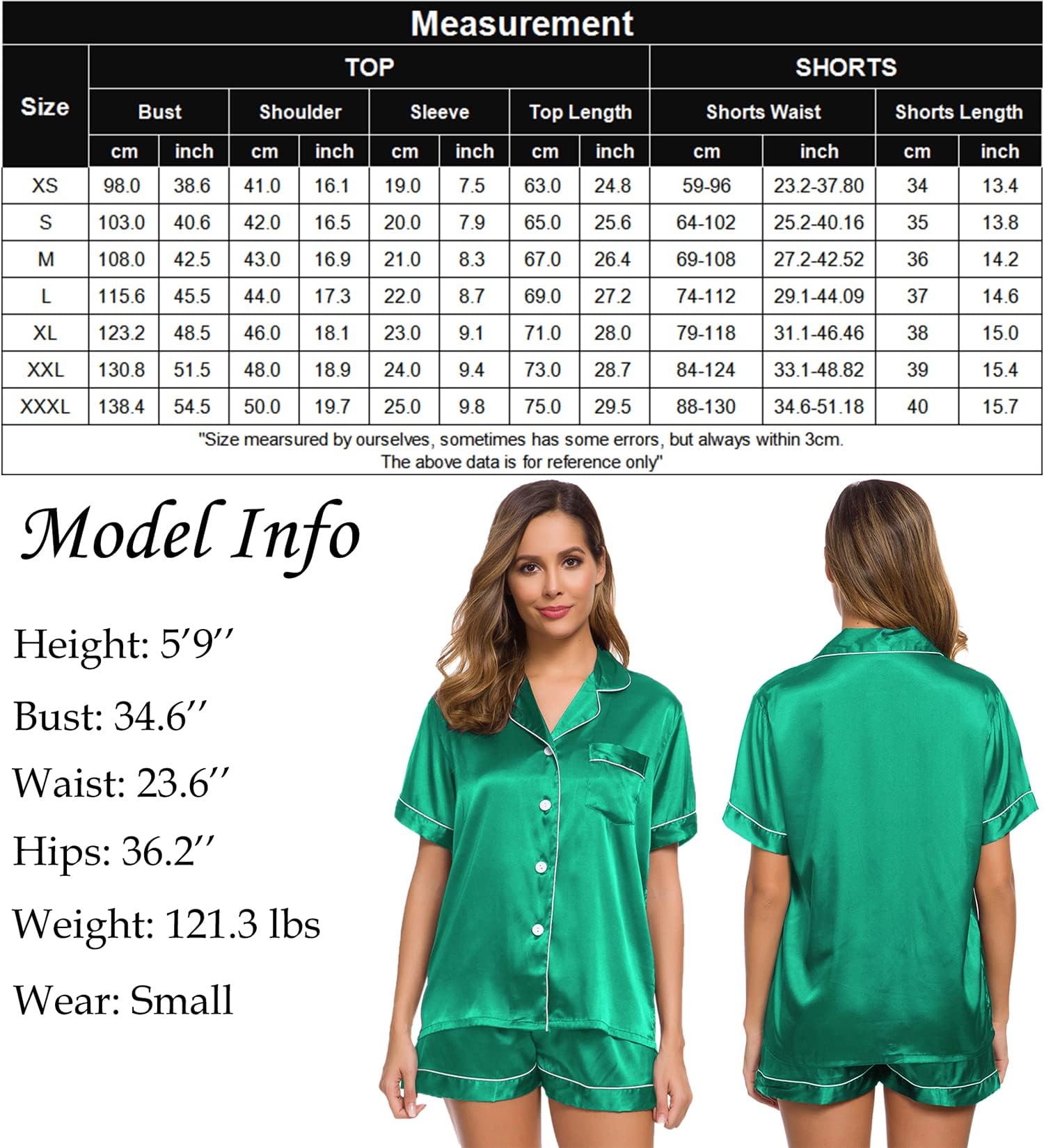 SWOMOG Satin Pyjamas for Womens Silk Pyjamas Short Set Button Down Pj Sets Bridemaid Pyjamas 2 Piece Emerald Green