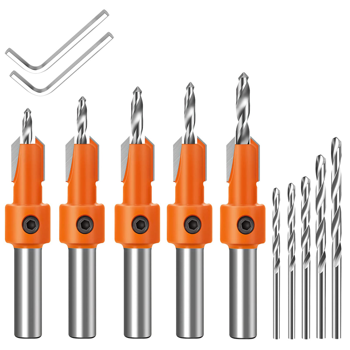 Countersink Drill Bit, Lytool 5Pcs Quick Change 8mm Adjustable Countersink Drill Bit Set, Include 5Pcs Free Replaceable Drill Bits, for Woodworking Countersink Drill Bits