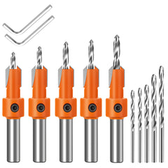 Countersink Drill Bit, Lytool 5Pcs Quick Change 8mm Adjustable Countersink Drill Bit Set, Include 5Pcs Free Replaceable Drill Bits, for Woodworking Countersink Drill Bits