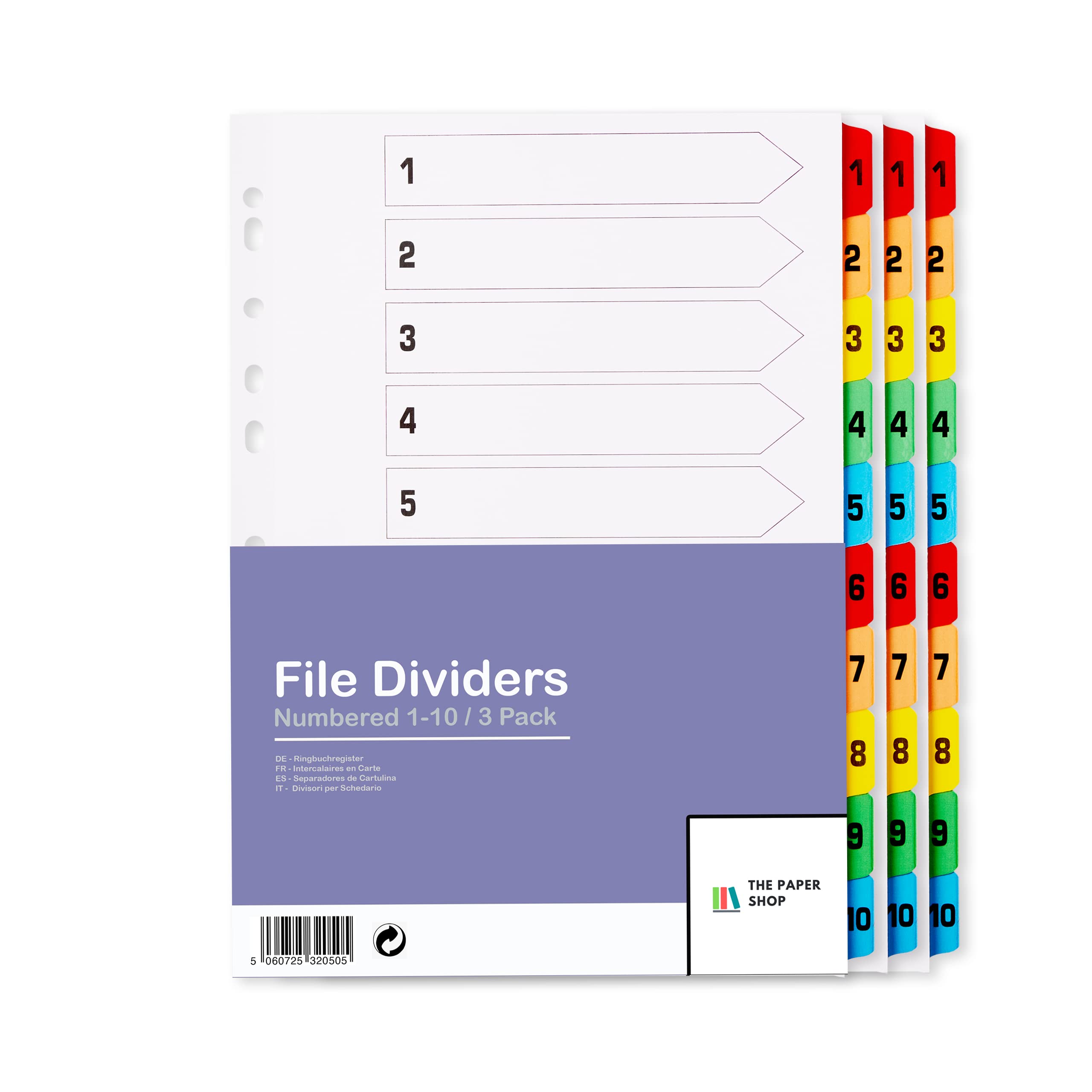 [3 Pack] A4 File Dividers 10 Part Numbered 1-10   A4 Subject Dividers 10 Part Numbered 1-10 with Multipunched Reinforced Colour Tabs 150gsm