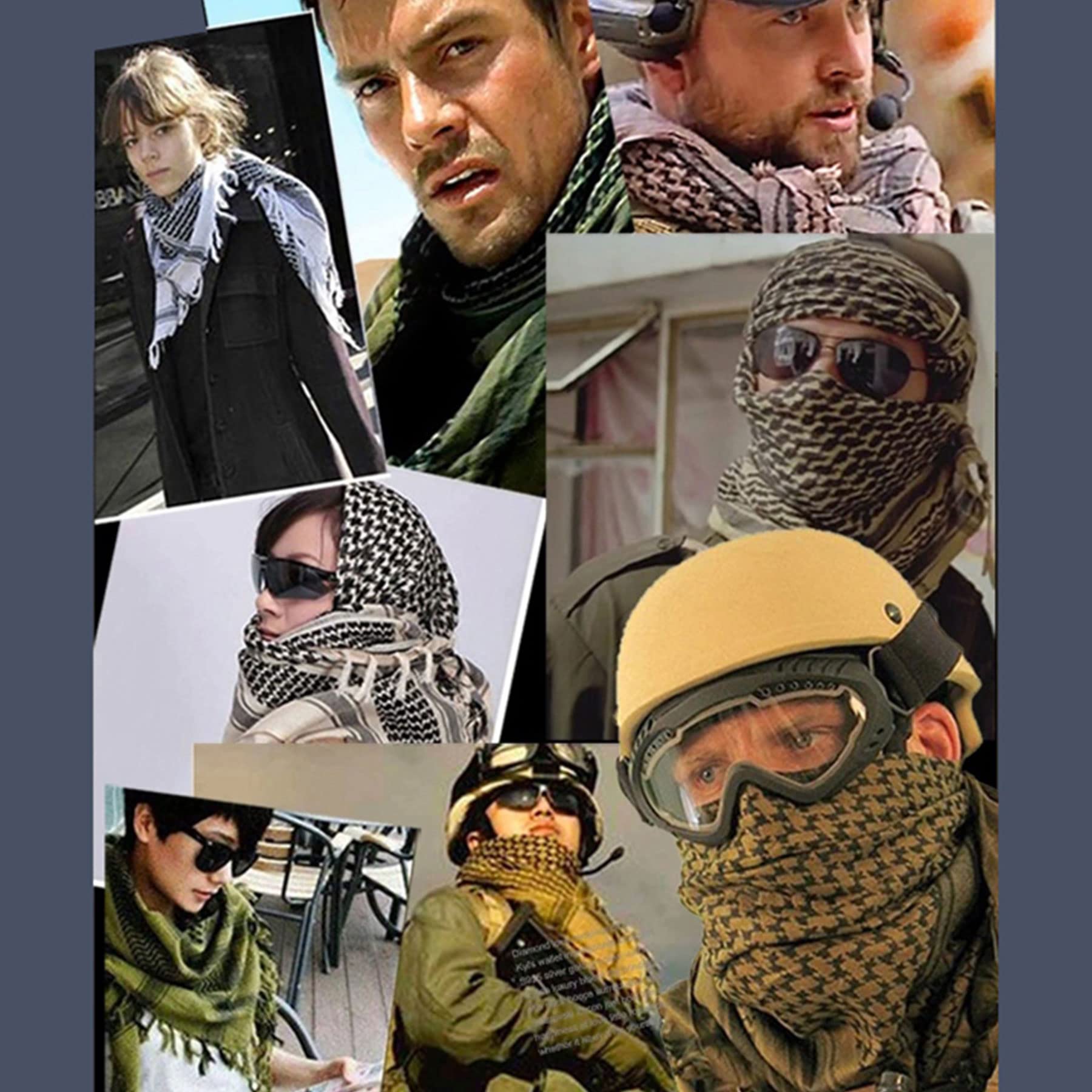 ECOMBOS Shemagh Scarf - Men Arab Head Scarf 100% Cotton Military Tactical Desert Keffiyeh Head Neck Wrap