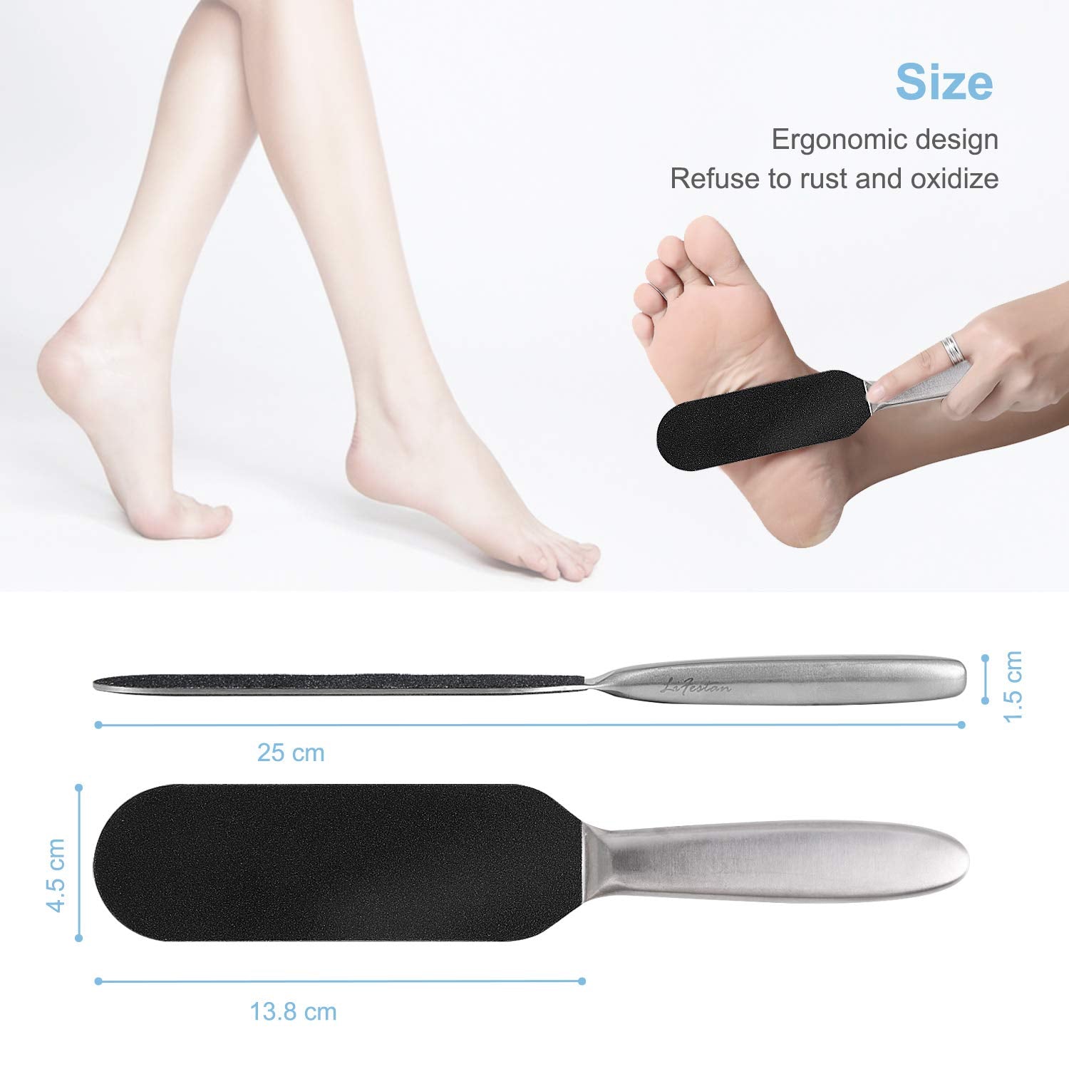 Pedicure Foot File and Callus Remover for Hard Skin Professional, Stainless Steel Foot Rasp File with Ten Free Refill Grits Double-Sided Replacement Pads Easy Feet Scrubber for Bath Pedicure Salon