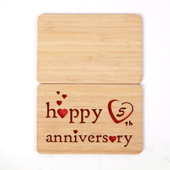 5th Wedding Anniversary Wood Gifts,Handmade With Real Bamboo Wooden Greeting Cards for Couple,5 Year Anniversary Card for Wife,Husband,Him or Her