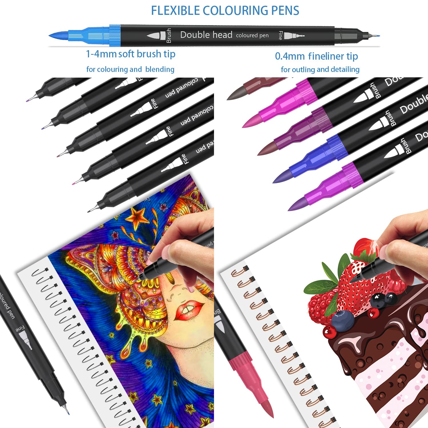 Sonlaryin Dual Tip Brush Pens, 24 Colours Colouring Pens,Felt Tip Pens for Children and Adults, fineliners for Drawing, Painting, Calligraphy, Comic, Colouring Books