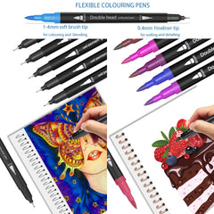 Sonlaryin Dual Tip Brush Pens, 24 Colours Colouring Pens,Felt Tip Pens for Children and Adults, fineliners for Drawing, Painting, Calligraphy, Comic, Colouring Books