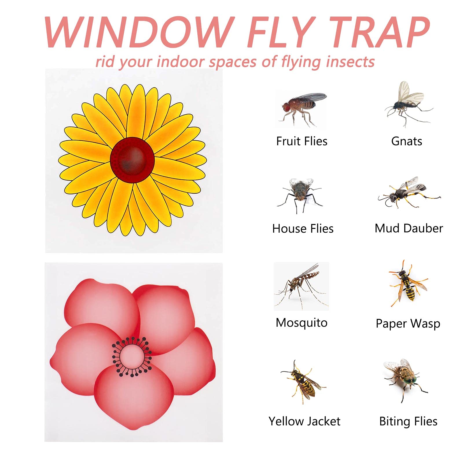 30 PCS Flies & Bug Window Fly Trap, Floral Pattern Design Sticky Fly Catcher for Indoor Houseflies Fly Gnat, Nontoxic and Pesticide-Free