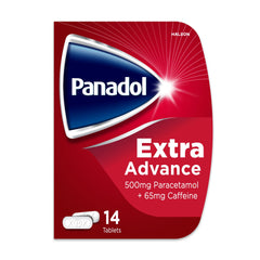 Panadol, Paracetamol Caffeine Pain Relief Tablets 500mg/65mg Extra Advance, Red, 14 Count