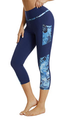 Sugar Pocket Womens Yoga Capris Running Pants Workout Legging Tummy Control with Side Pocket XL