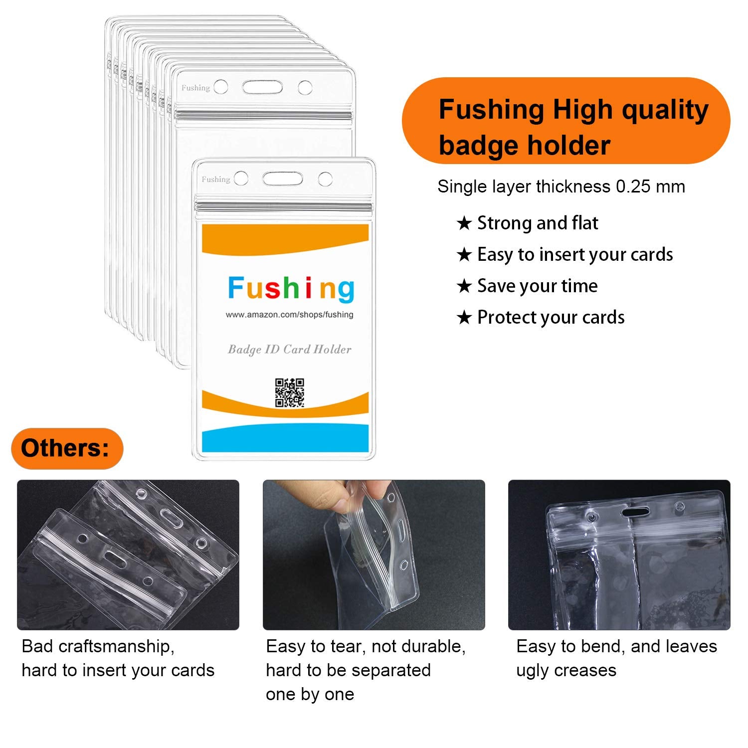 Fushing 10 PCS Clear Waterproof Plastic Badge Holders Name Tag Badge ID Card Holders (114x68mm)