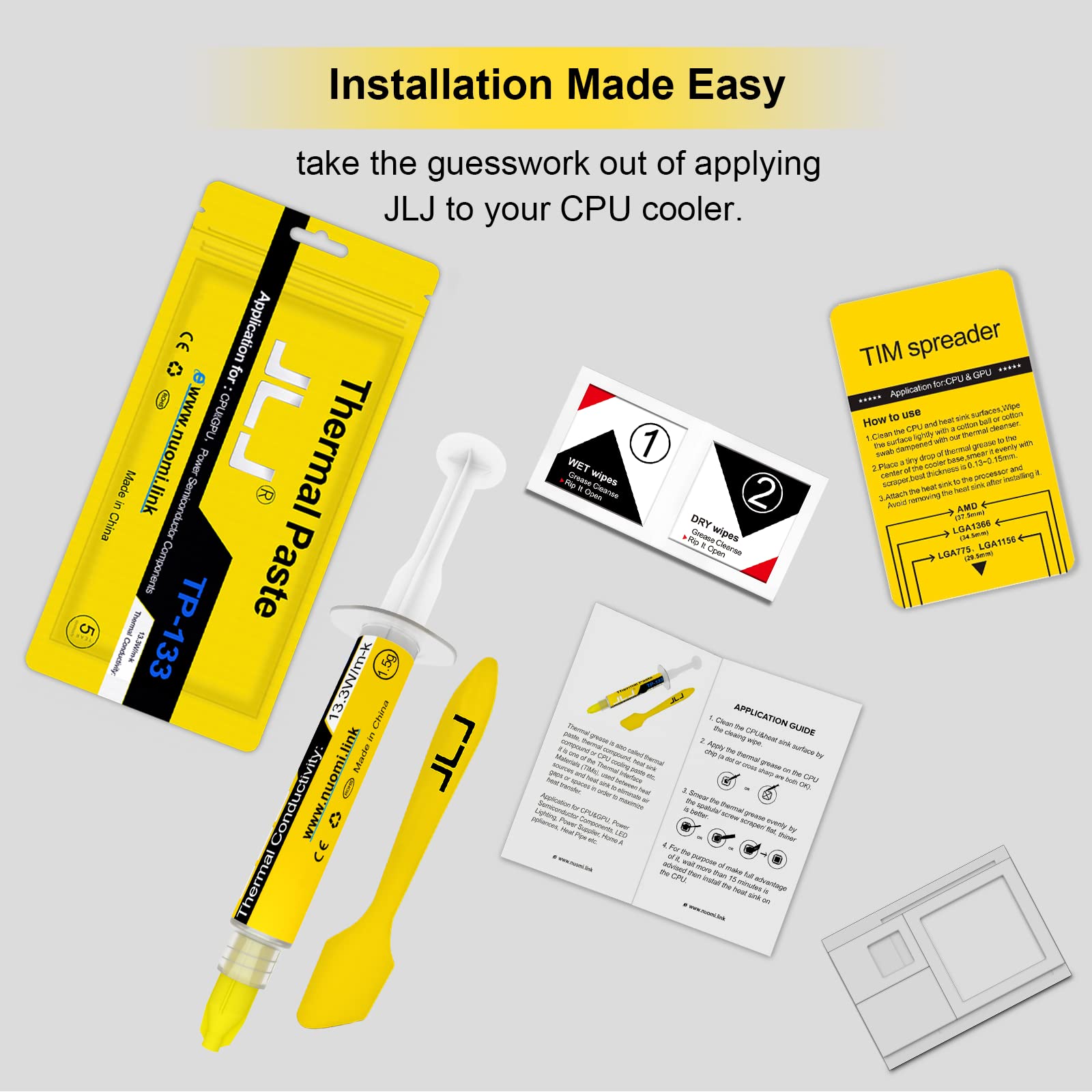 JLJ Thermal Paste with Tool Kit, 1.5G CPU Paste Thermal Compound Paste Heatsink for IC/Processor/CPU/GPU/PS4/All Coolers, Carbon Based High Performance, Thermal Interface Material