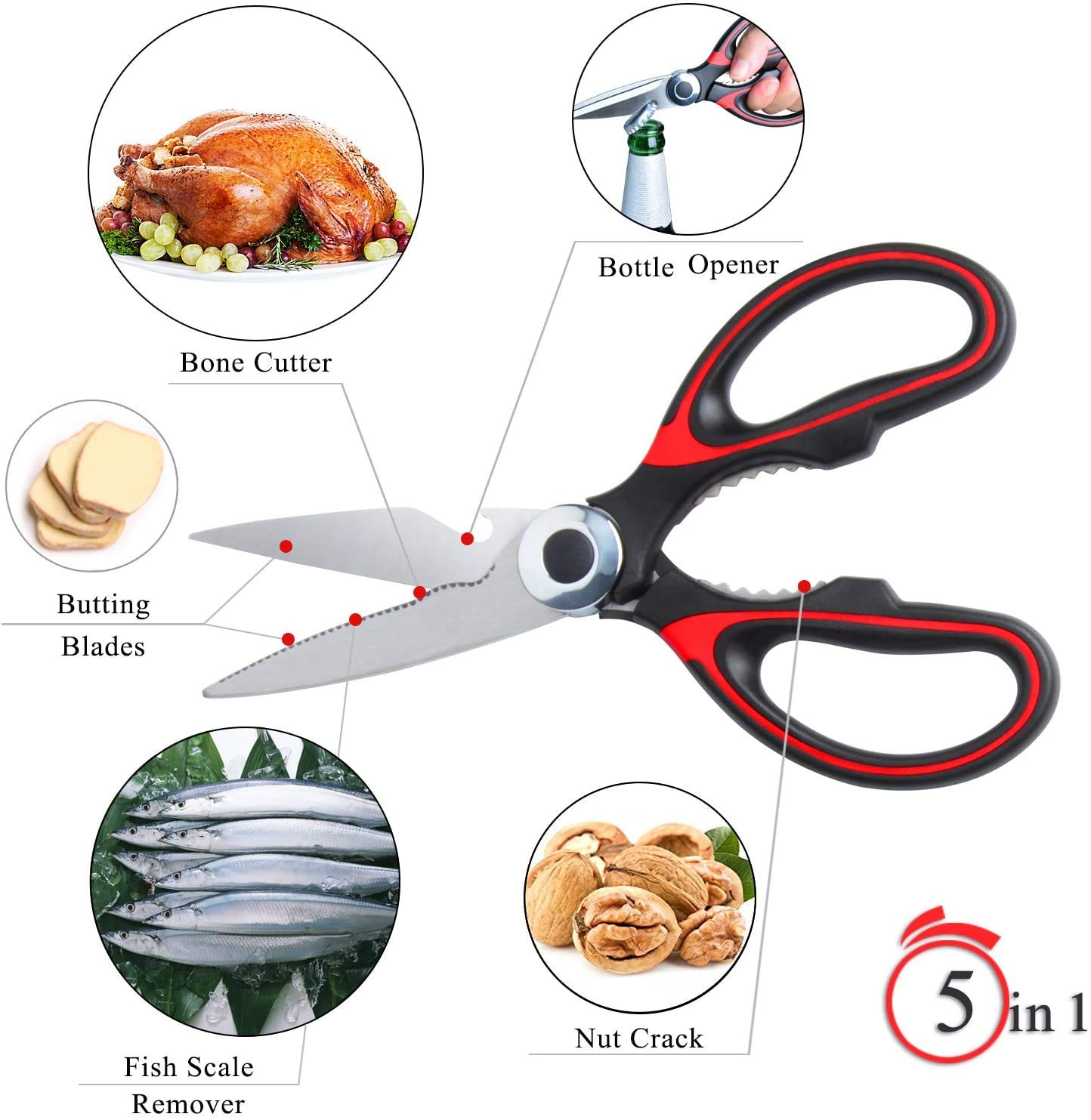 Latest Sharp Kitchen Scissors Heavy Duty Multifunction Purpose Utility Cooking Scissors for Chicken Meat Fish Poultry Vegetables Nuts Household Necessity