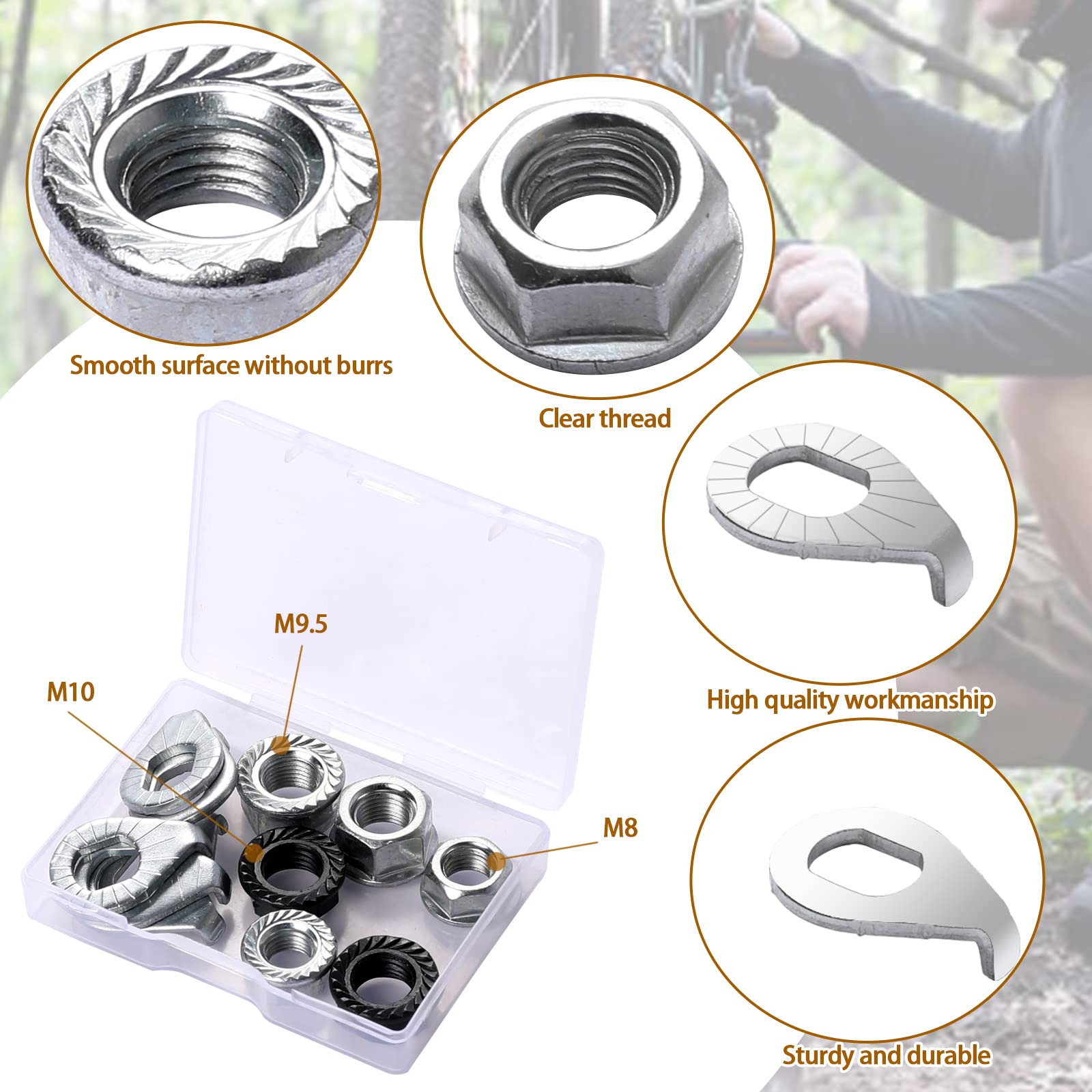 Sliverdew 12 Pcs Bike Wheel Axle Nut and Safety Washer Kit, 3 Size Bicycle Hub Flanged Axle Nut Hardware Parts Bike Flange Nuts for Front and Back Wheel